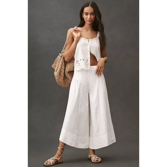 By Anthropologie Linen Extended Waist Pants 12 - Picture 2 of 2